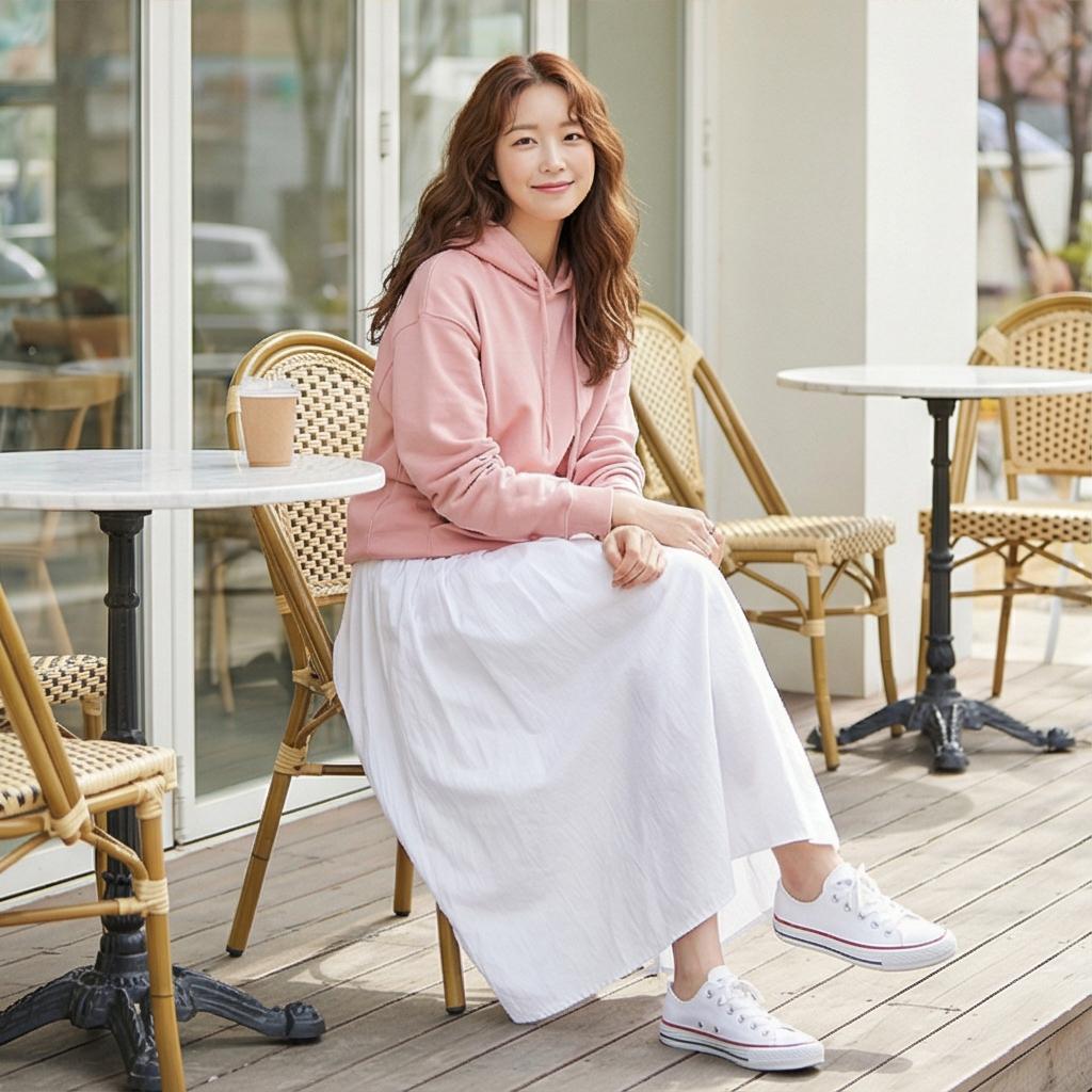 화이트 롱스커트: 화사한 주말 나들이 룩