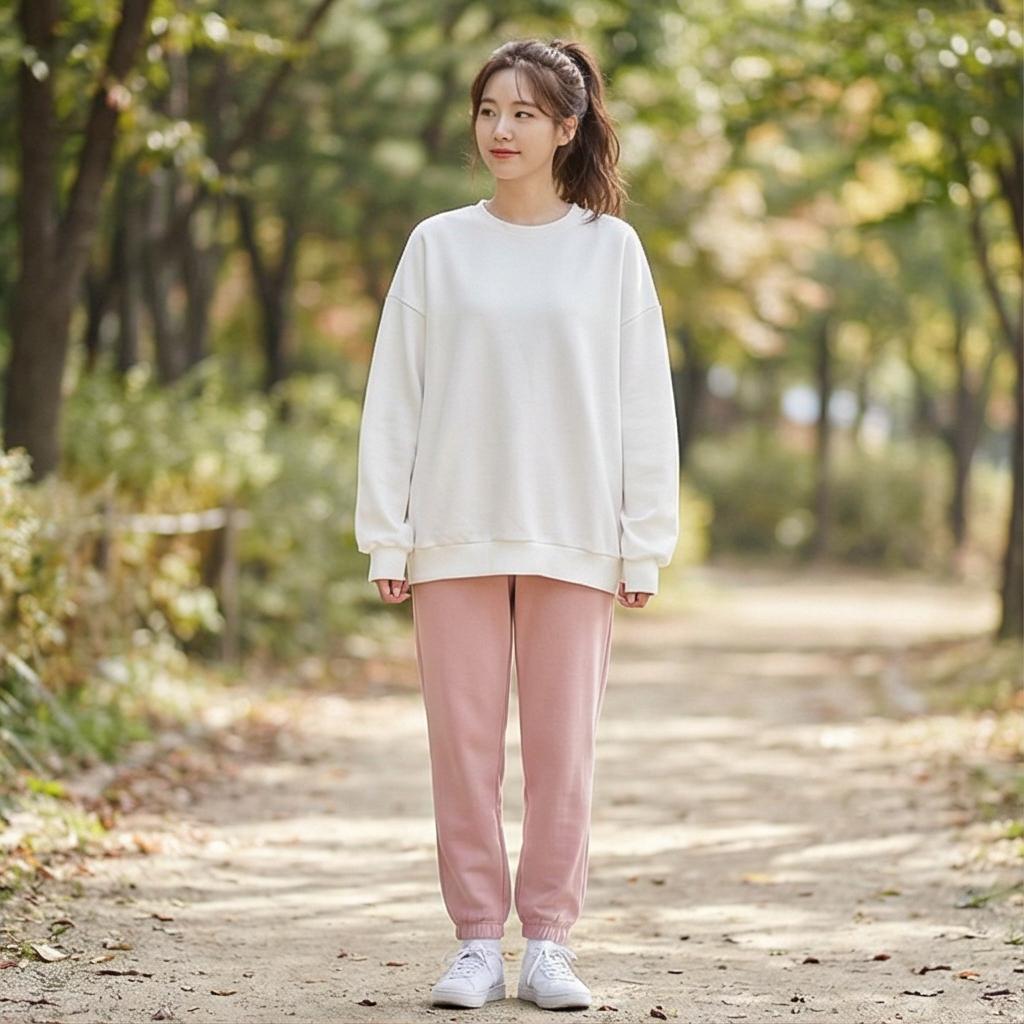 화이트 맨투맨: 편안한 꾸안꾸 데일리 스타일