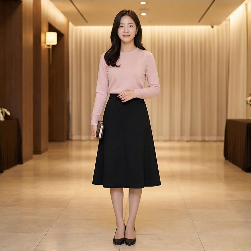 검정 롱스커트: 단정한 하객 룩