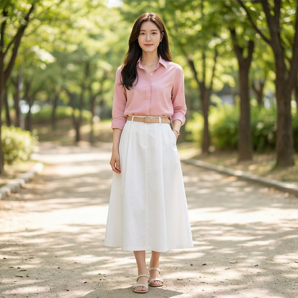 화이트 코튼 스커트: 화사한 나들이 룩