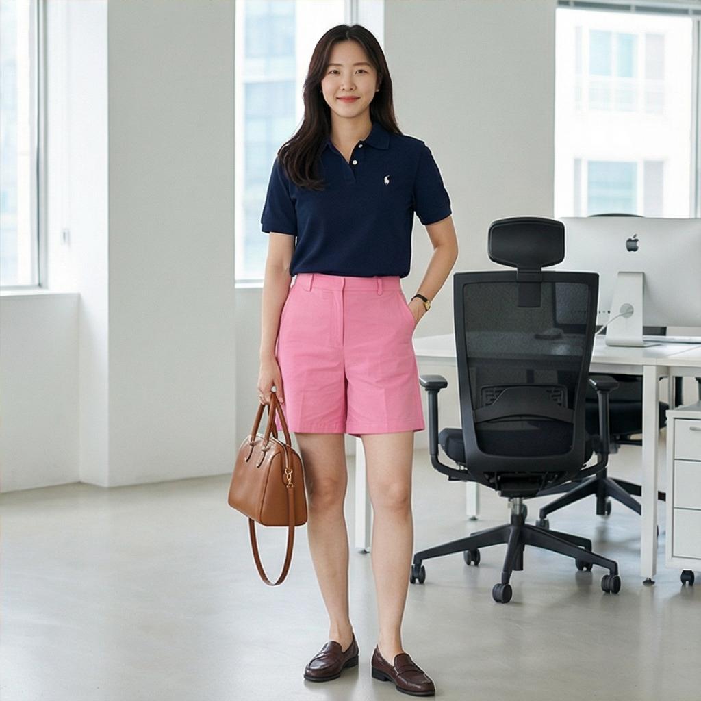 네이비 피케 셔츠: 단정한 비즈니스 캐주얼 룩