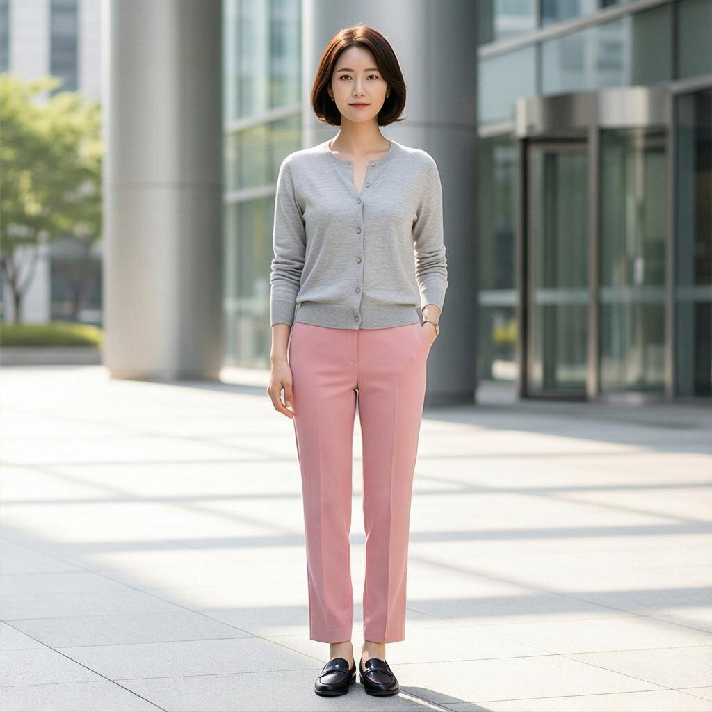 회색 가디건과 니트: 지적이고 도시적인 비즈니스 캐주얼