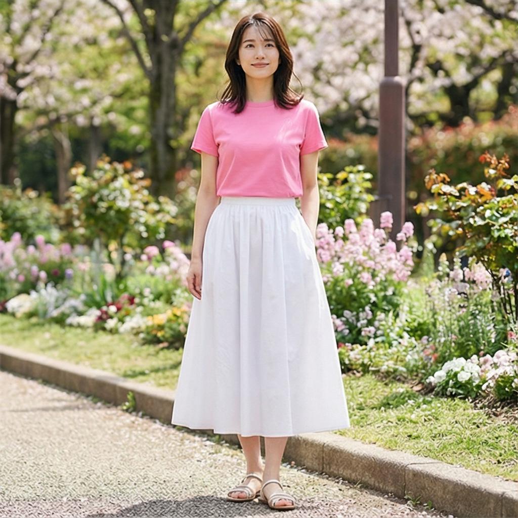 화이트 스커트: 화사한 분위기의 나들이 룩