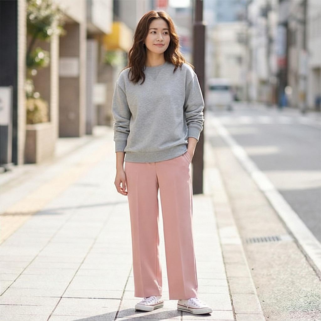 그레이 맨투맨 또는 니트: 편안한 데일리룩