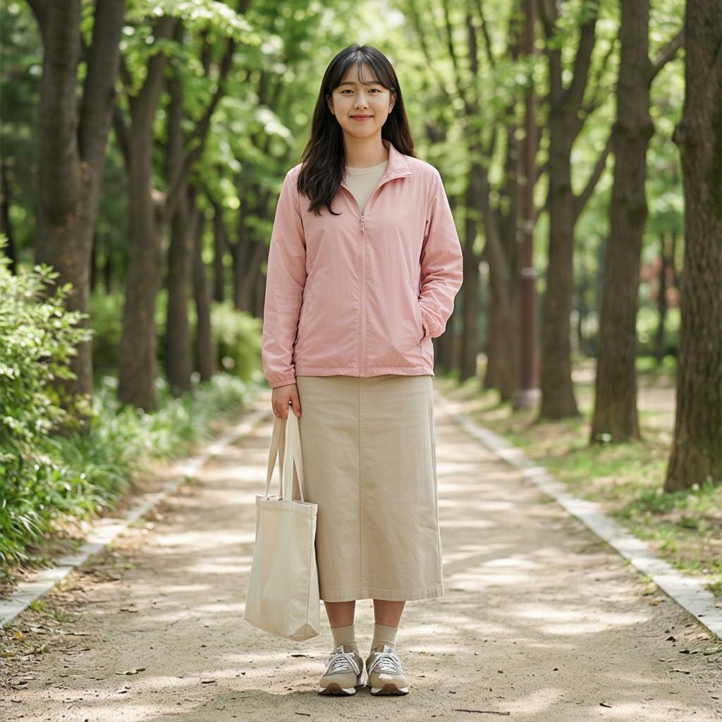 베이지색 롱 스커트: 내추럴한 나들이 룩