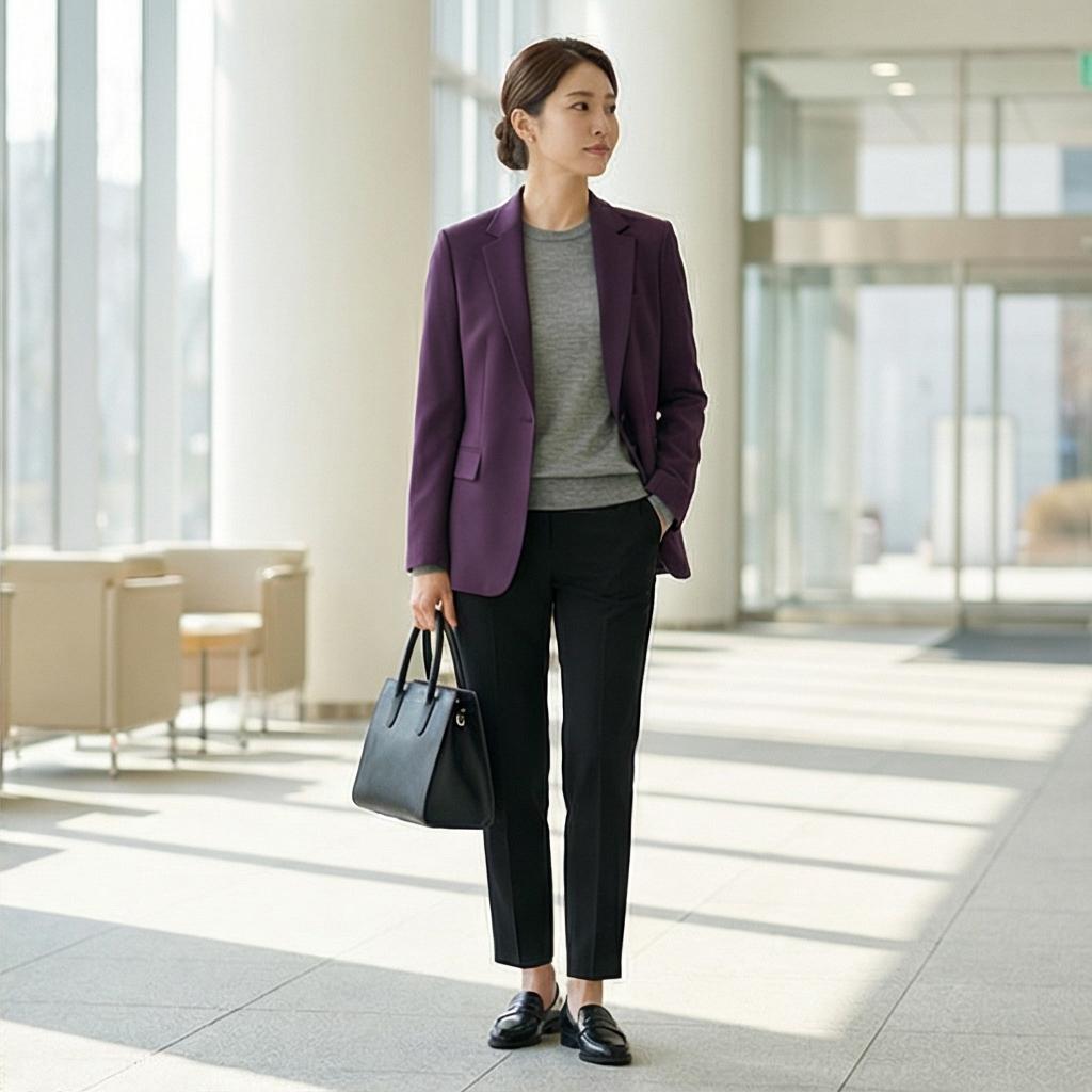 검정 슬랙스: 단정하고 차분한 오피스 룩