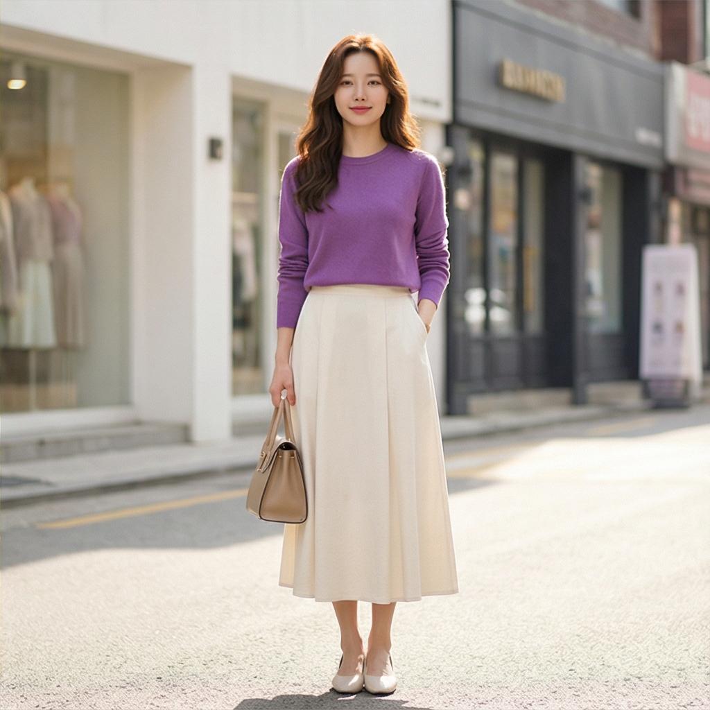 아이보리 코튼 스커트: 화사한 주말 나들이 룩