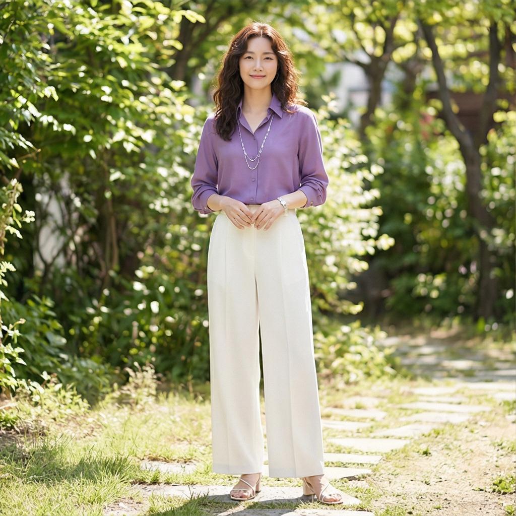 화이트 와이드 팬츠: 화사한 나들이 룩