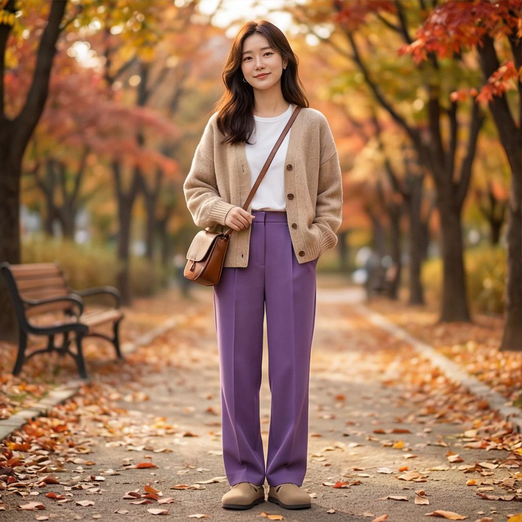 베이지색 가디건: 부드러운 분위기의 나들이 룩