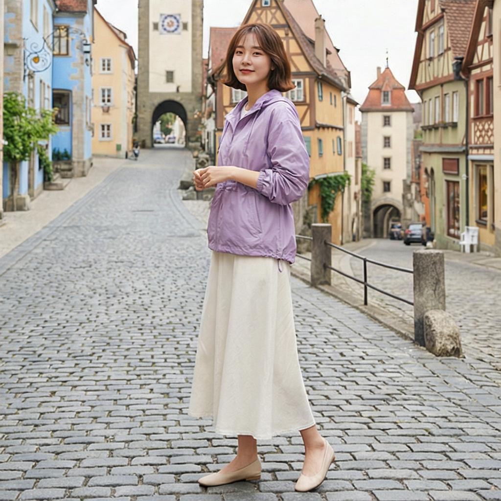 아이보리 롱스커트: 화사한 여행지 스타일