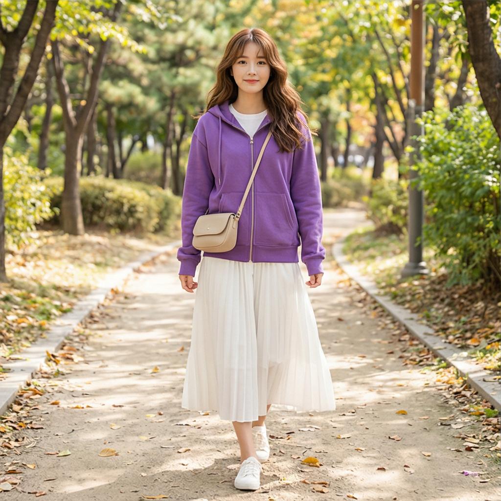 화이트 롱 스커트: 화사한 분위기