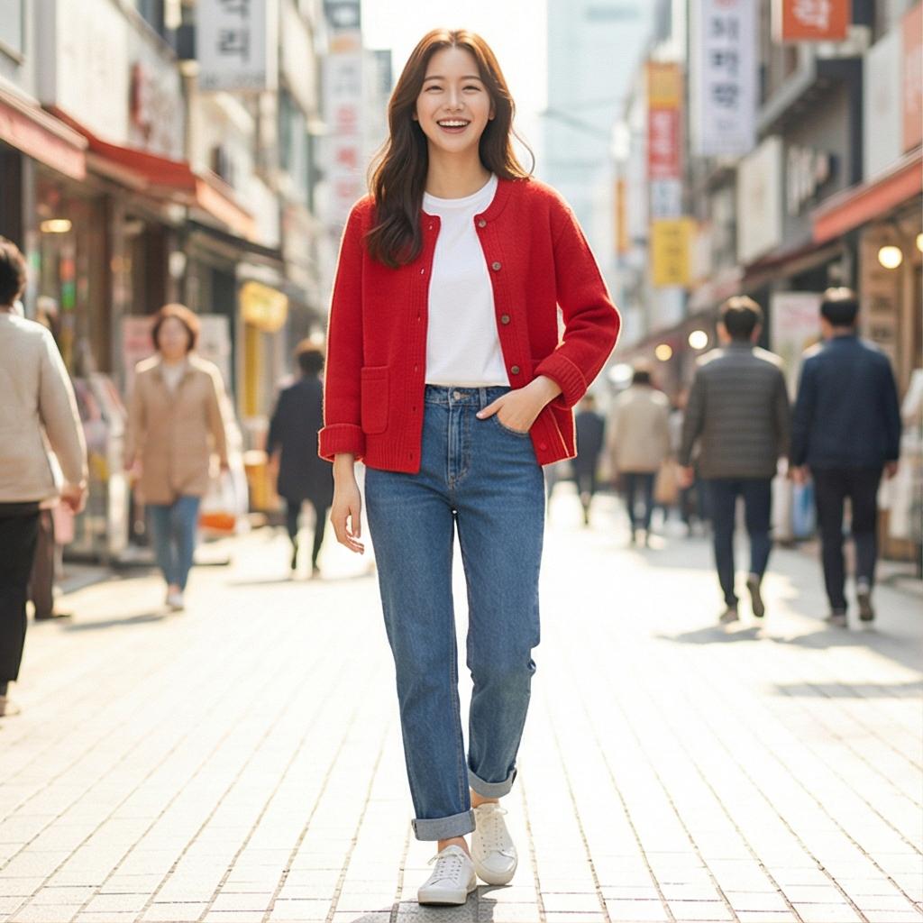 데님 팬츠와 화이트 티셔츠: 활기찬 데일리 룩