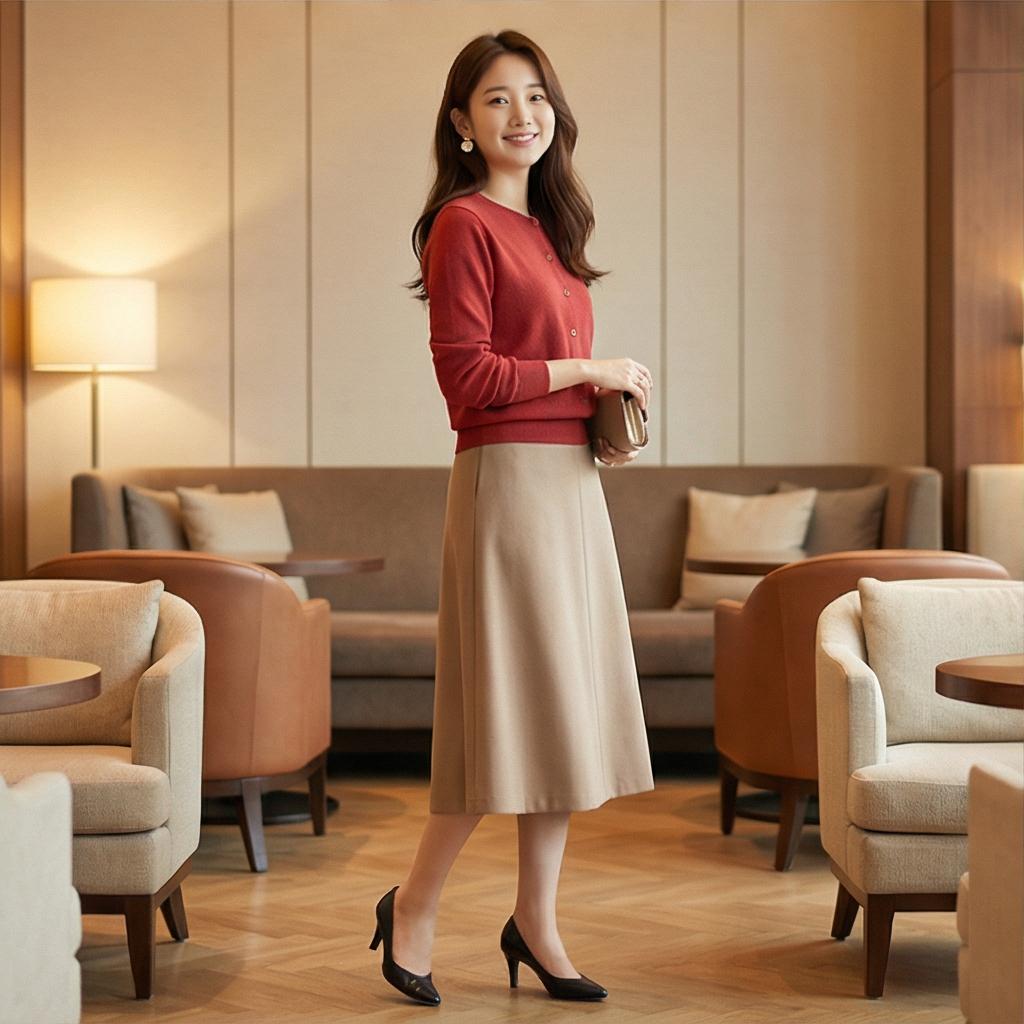 베이지색 스커트와 원피스: 우아한 하객 룩