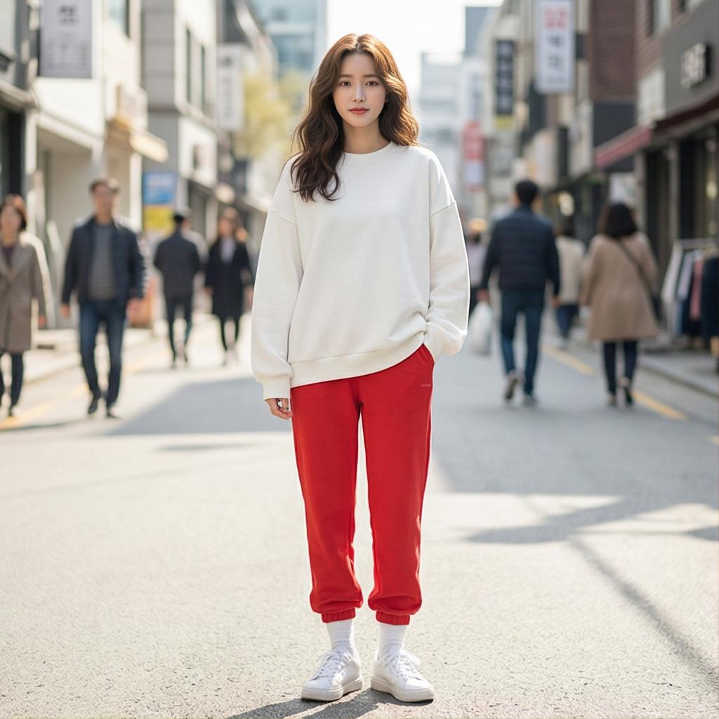 흰색 맨투맨: 화사한 데일리 룩