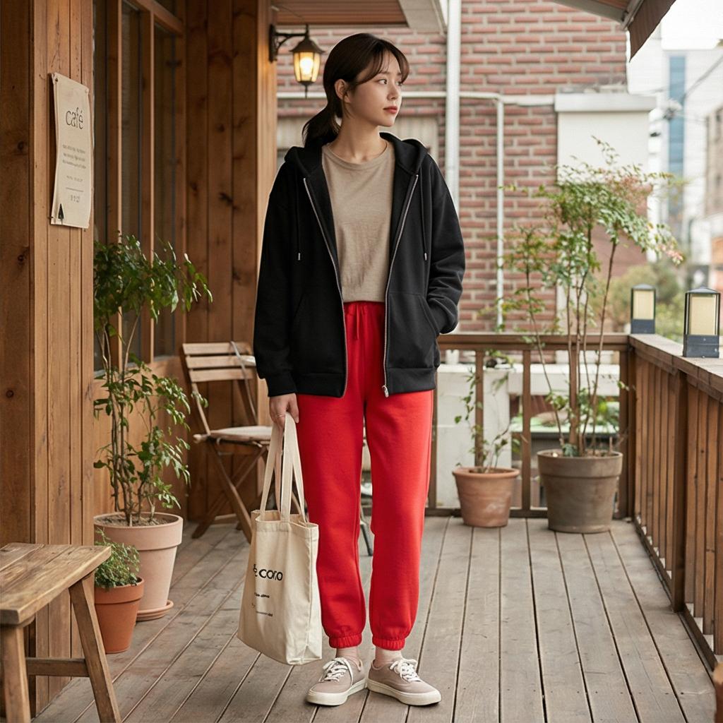 검정색 후드 자켓: 시크한 원마일 룩