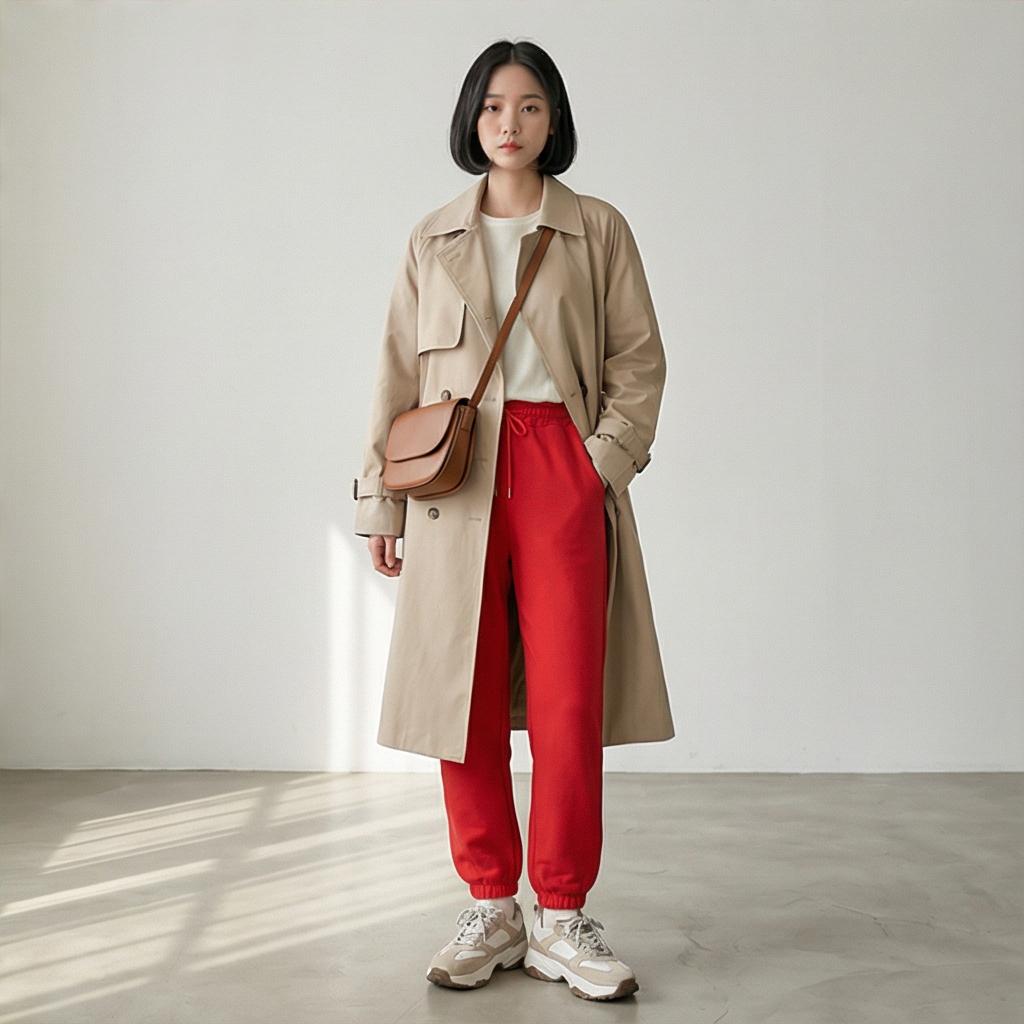 베이지 트렌치코트: 감각적인 애슬레저 룩