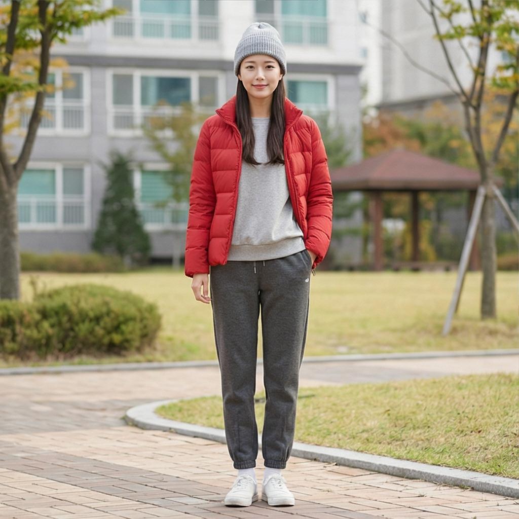 회색 트레이닝 팬츠: 꾸안꾸 데일리 룩