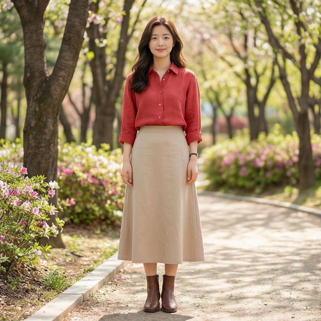 베이지색 치마: 부드럽고 화사한 나들이 룩