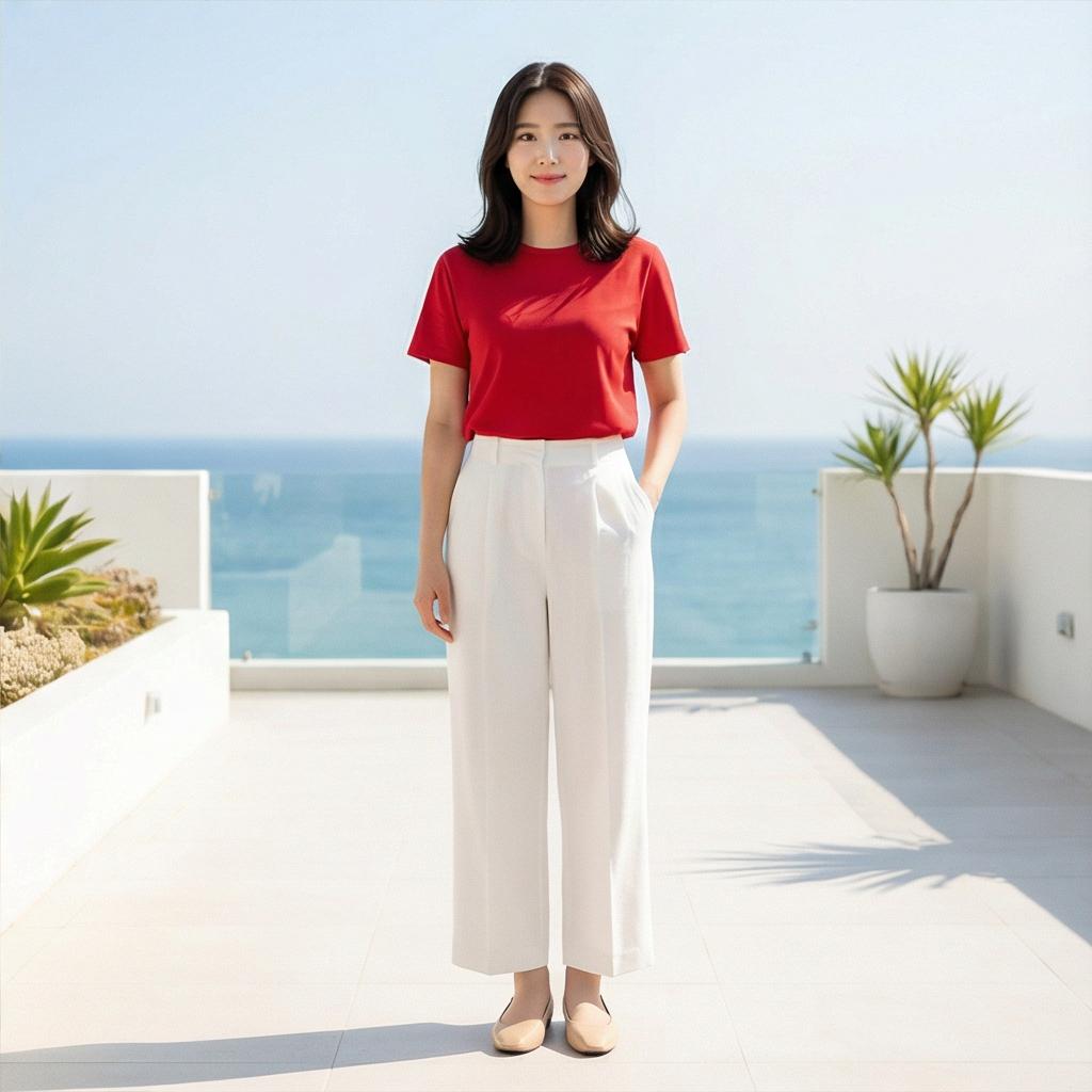 화이트 와이드 팬츠: 시원하고 깨끗한 바캉스 스타일