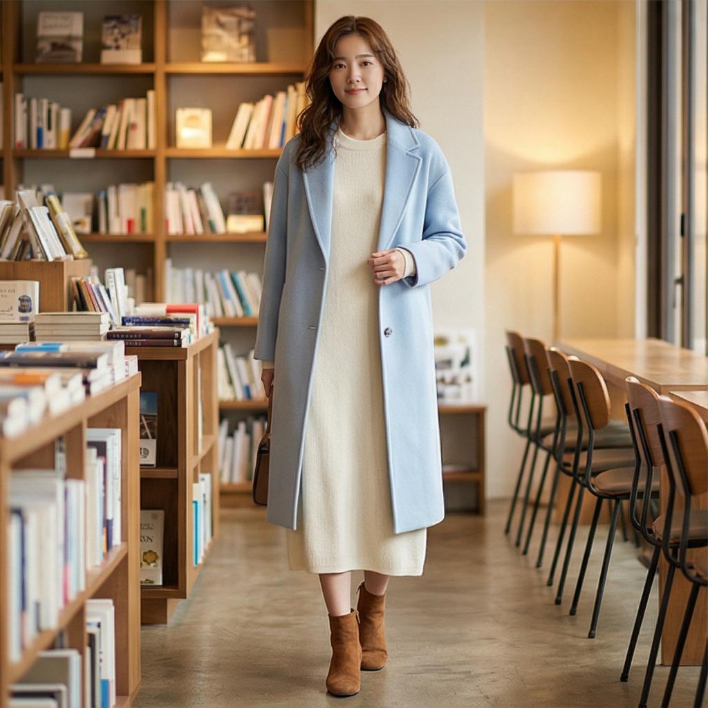 아이보리 니트 원피스: 포근한 데이트 룩