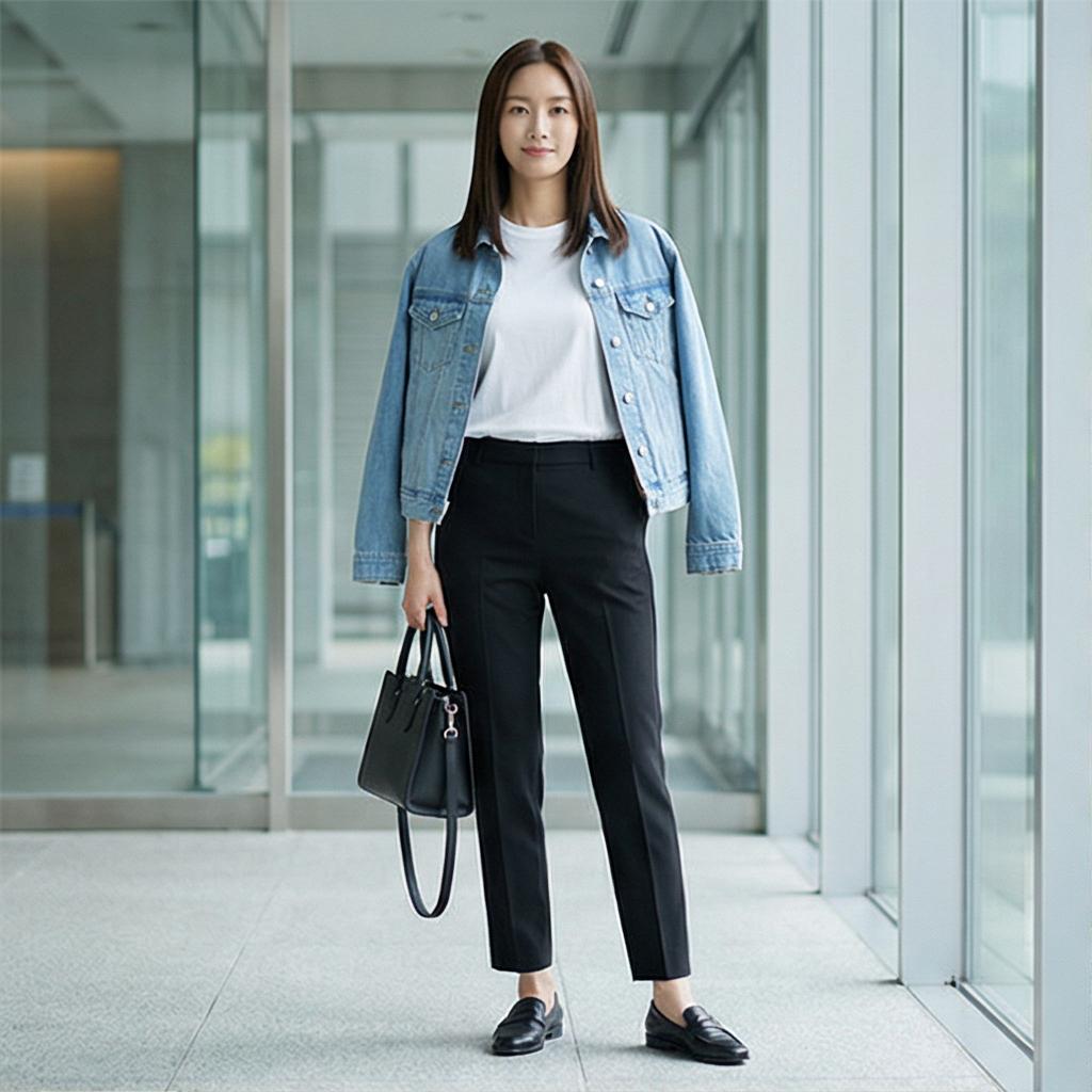 흰색 티셔츠와 검정 슬랙스: 세련된 오피스 룩