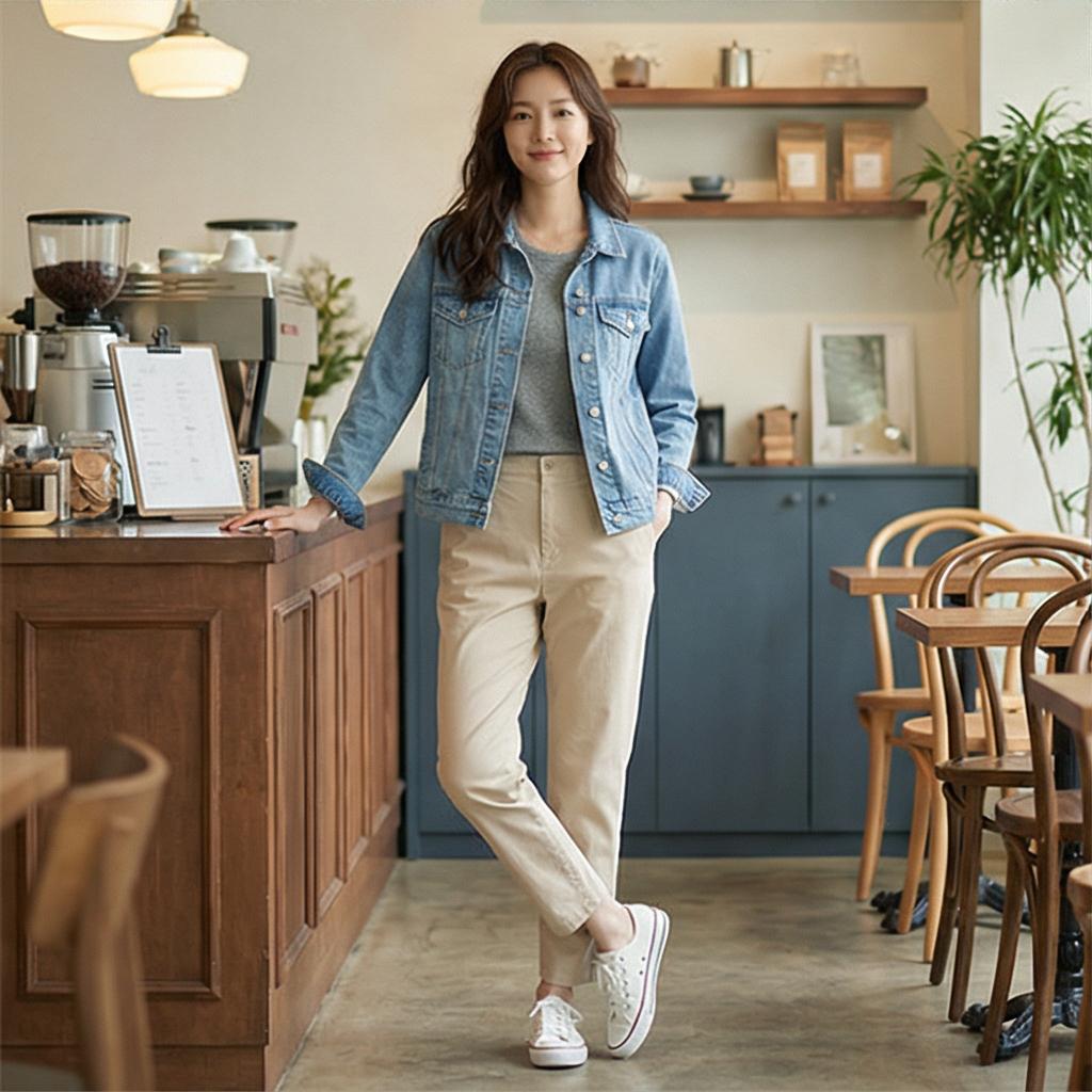 베이지색 면바지: 부드러운 감성의 내추럴 룩