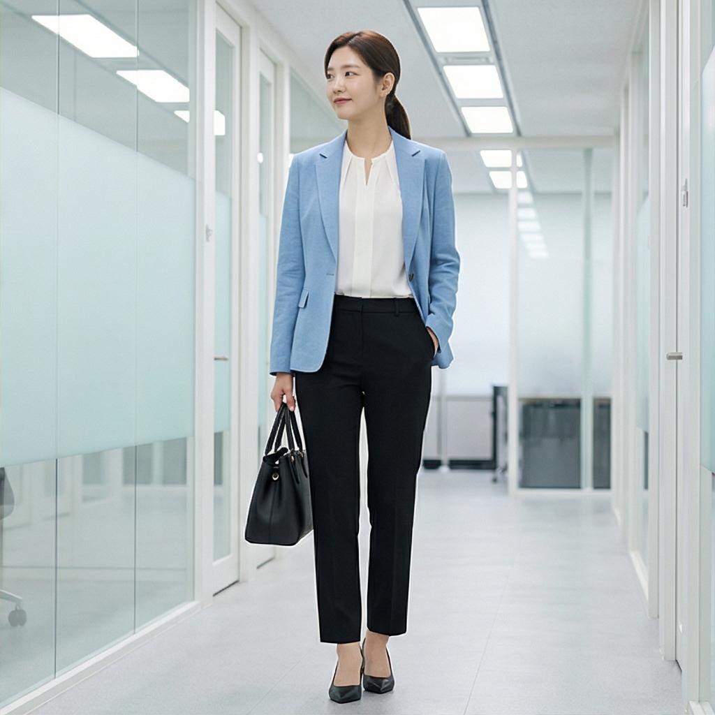 검은색 슬랙스 & 블라우스: 단정한 오피스 룩