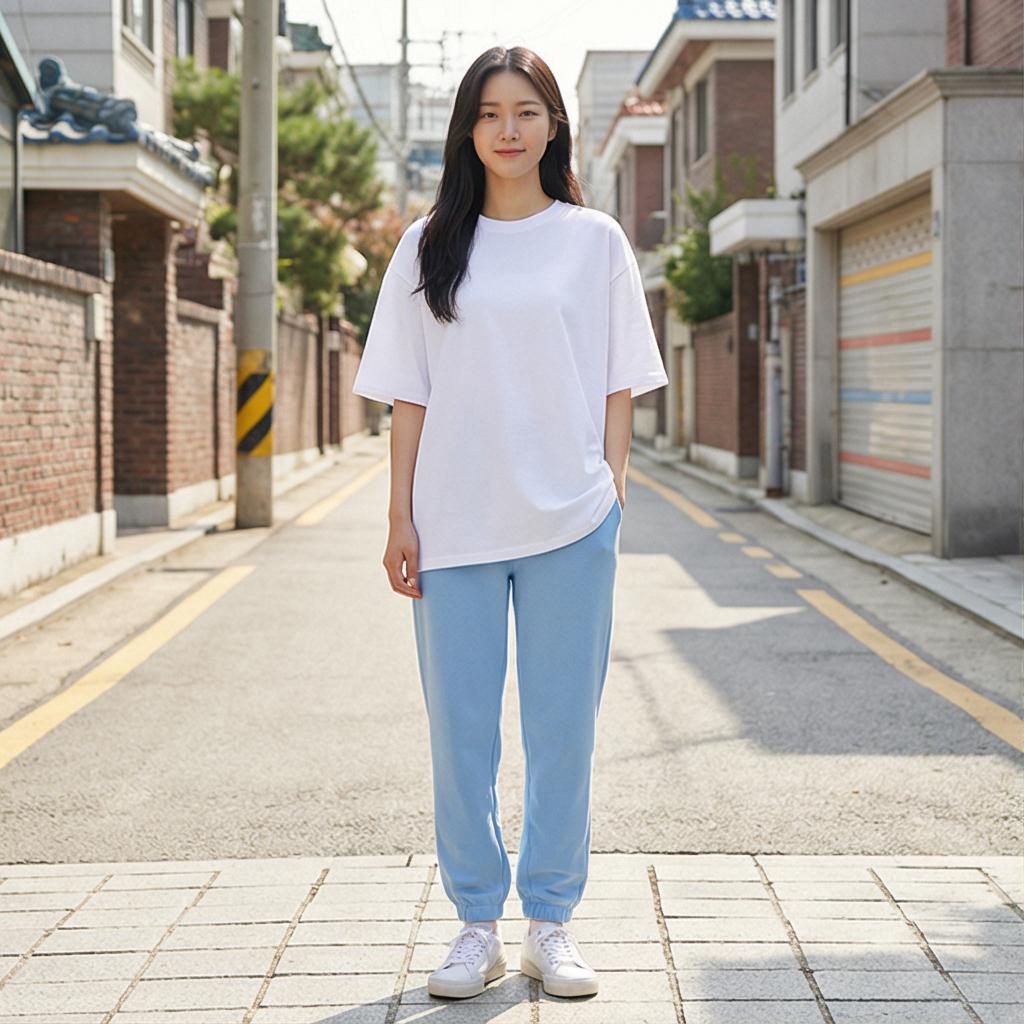 흰색 오버핏 티셔츠: 실패 없는 동네 마실 룩