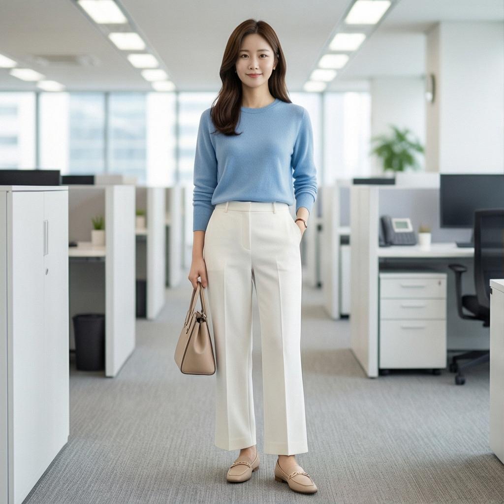 화이트 와이드 팬츠: 화사하고 깔끔한 출근 룩