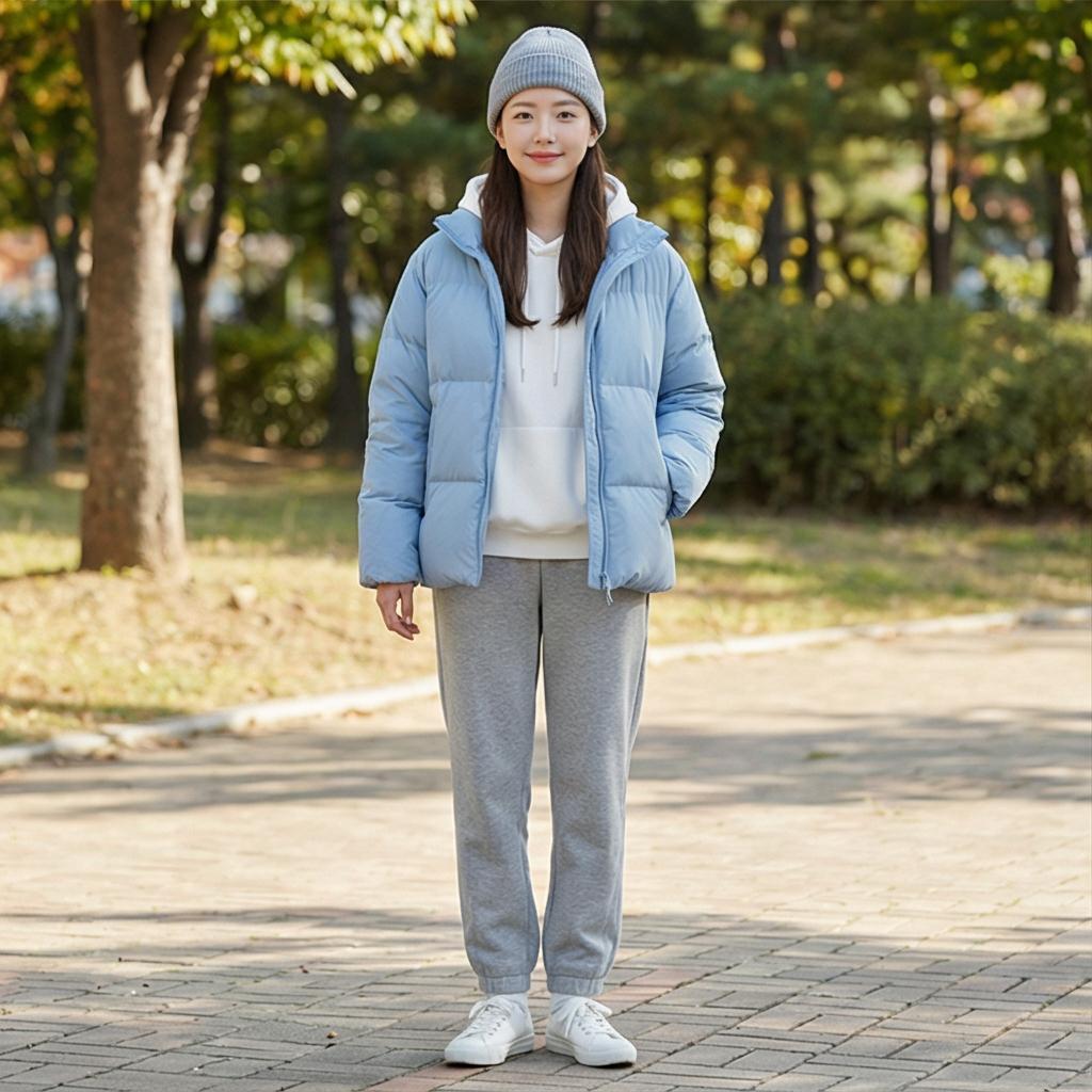 회색 조거 팬츠: 활동성 좋은 근교 나들이 룩