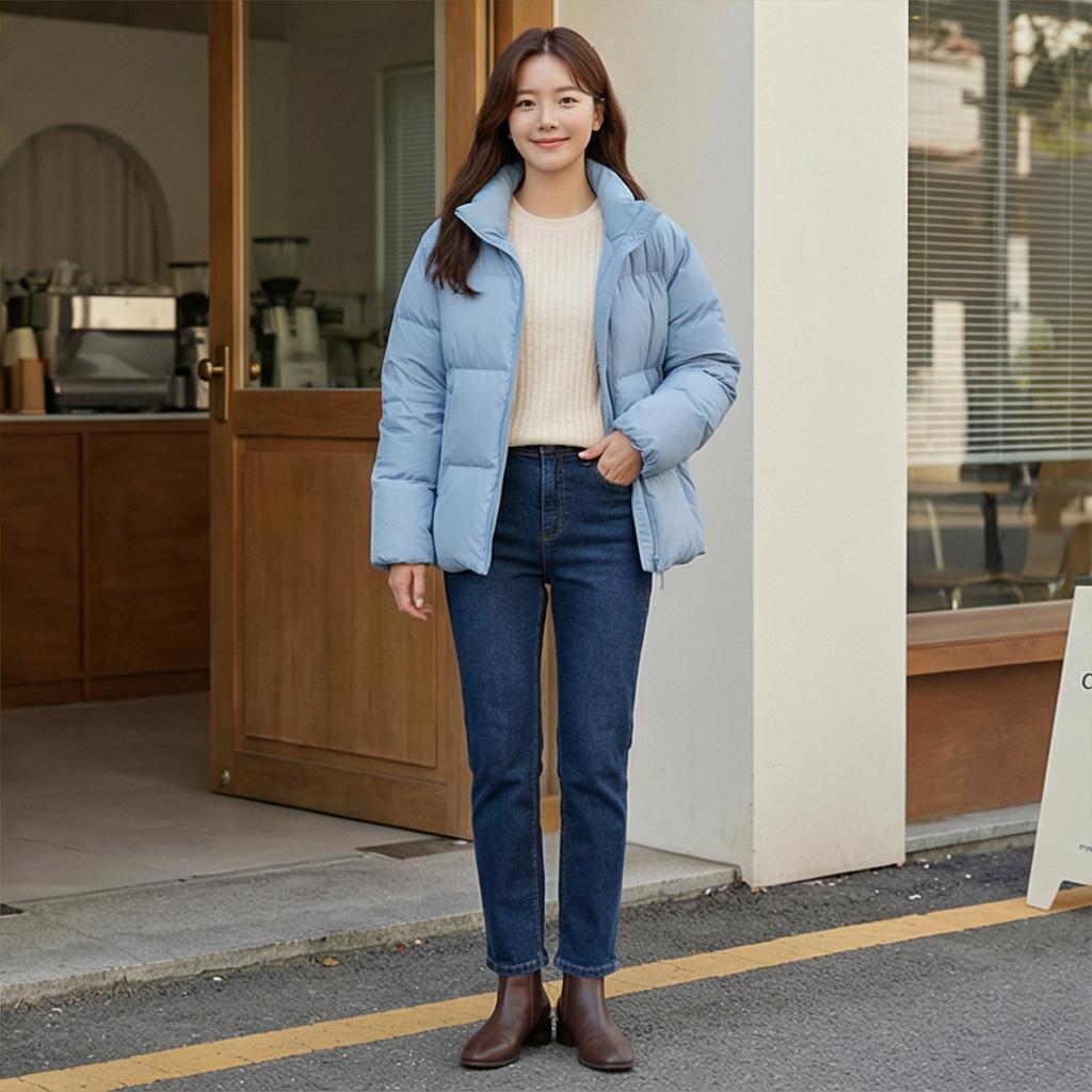 진청 데님 팬츠: 산뜻함을 더한 주말 나들이 룩