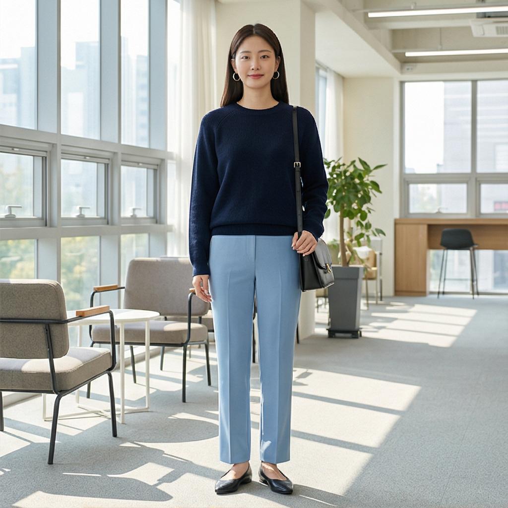 네이비 니트: 신뢰감을 주는 비즈니스 캐주얼 스타일