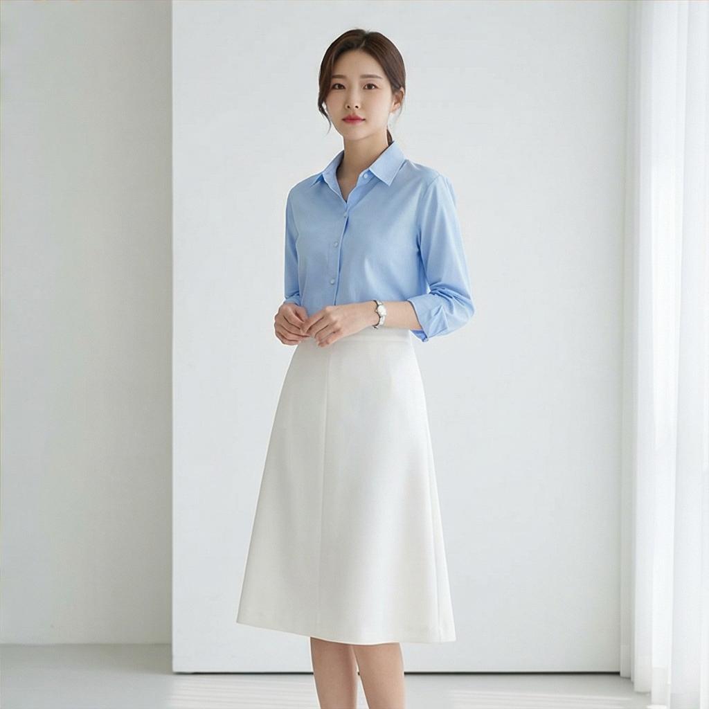 화이트 스커트: 화사하고 시원한 비즈니스 캐주얼