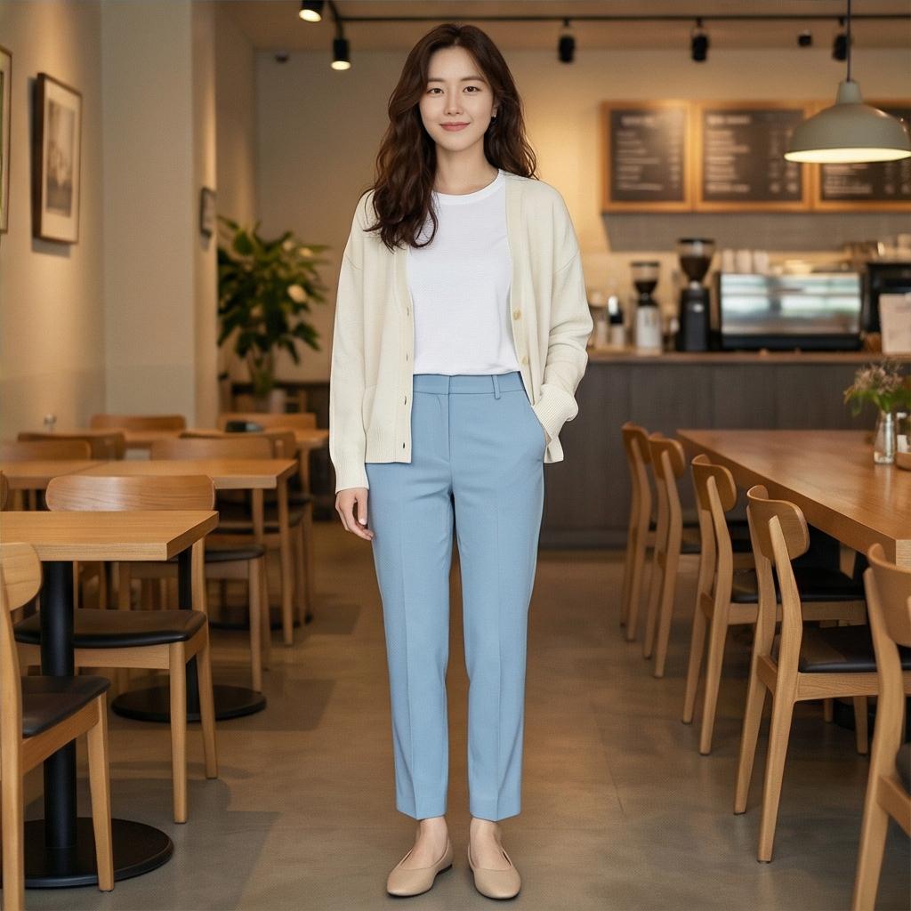 아이보리 가디건: 부드러운 인상의 데이트 룩