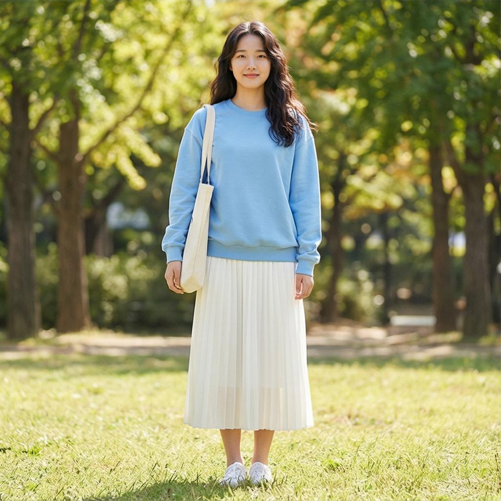 화이트 롱 스커트: 화사하고 부드러운 데이트 룩