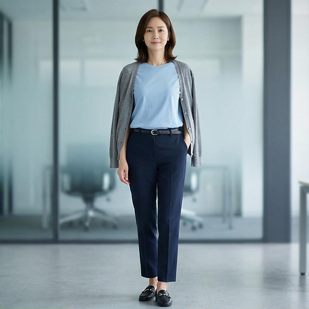 네이비 슬랙스: 차분하고 신뢰감 있는 오피스 룩