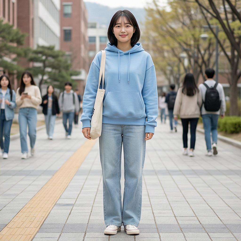 데님 팬츠: 청량한 캠퍼스 스타일