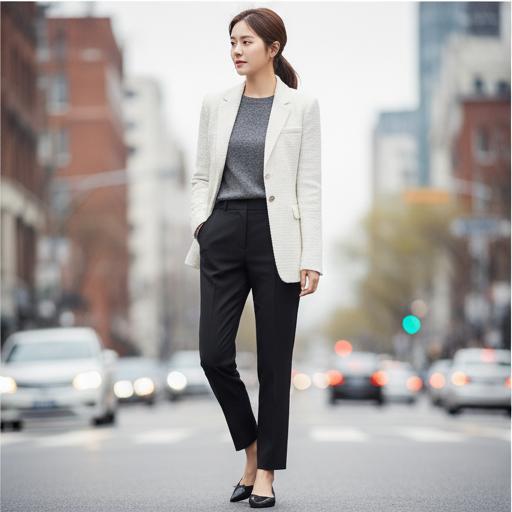 블랙 슬랙스와 심플 니트 톱: 모던 비즈니스 캐주얼