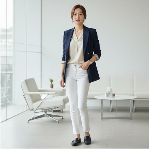 네이비 블레이저: 깔끔한 비즈니스 캐주얼룩