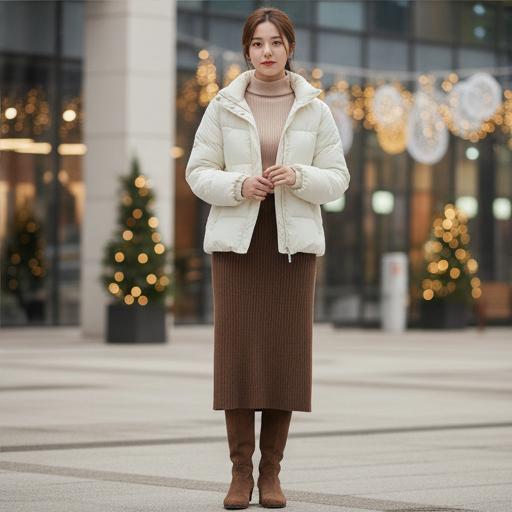 니트 롱 스커트: 차분하고 우아한 나들이 분위기