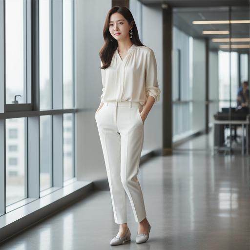 크림색 블라우스: 부드러운 오피스룩