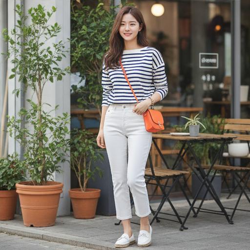 스트라이프 티셔츠: 경쾌한 데이트룩