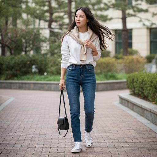 진청 데님 팬츠: 캐주얼 캠퍼스룩