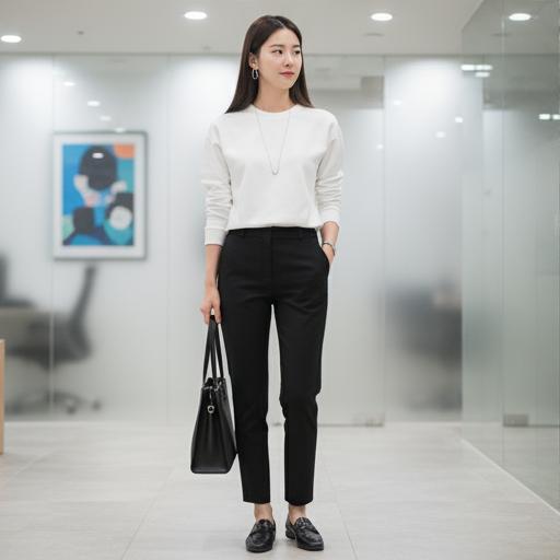블랙 슬림 팬츠: 오피스 캐주얼룩