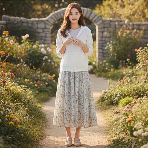 롱 스커트: 차분한 분위기의 데이트룩