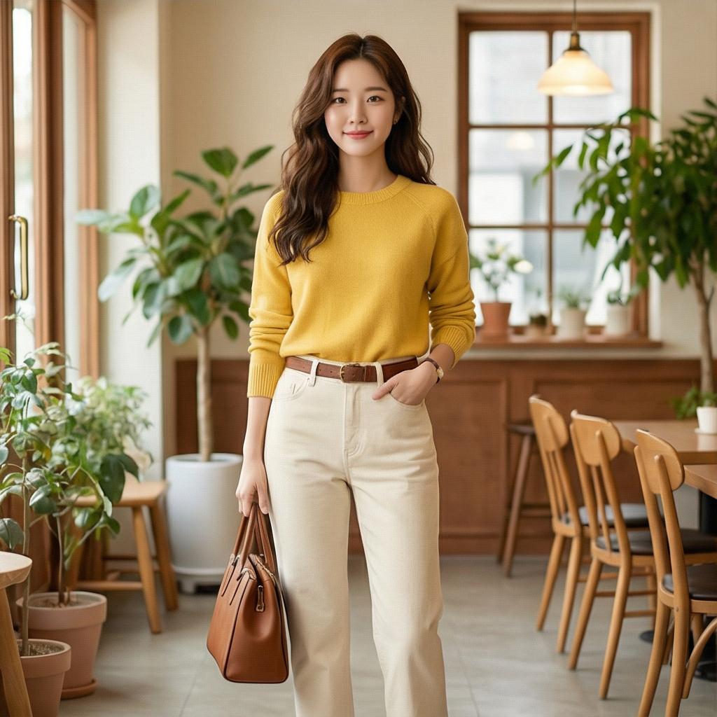 아이보리 코튼 팬츠: 화사한 분위기