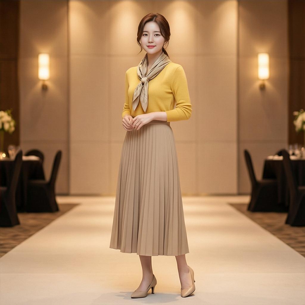 베이지색 롱 스커트: 우아한 하객 스타일