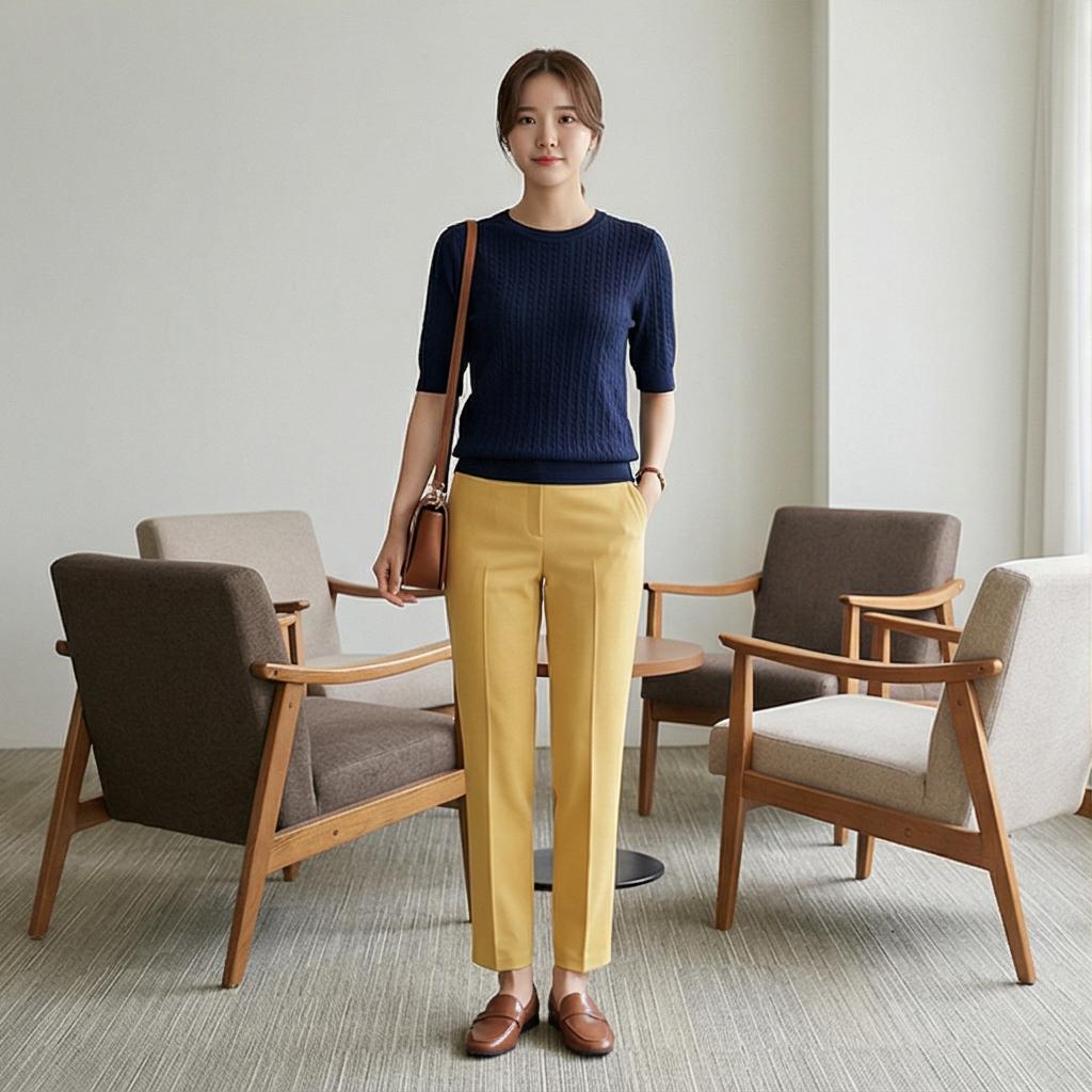 네이비 니트: 지적인 비즈니스 캐주얼 스타일