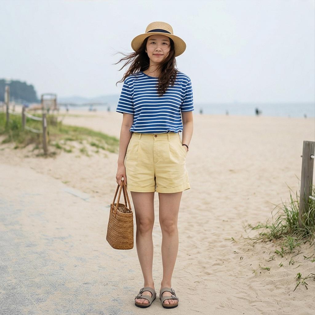 스트라이프 티셔츠: 경쾌한 느낌의 바캉스 룩