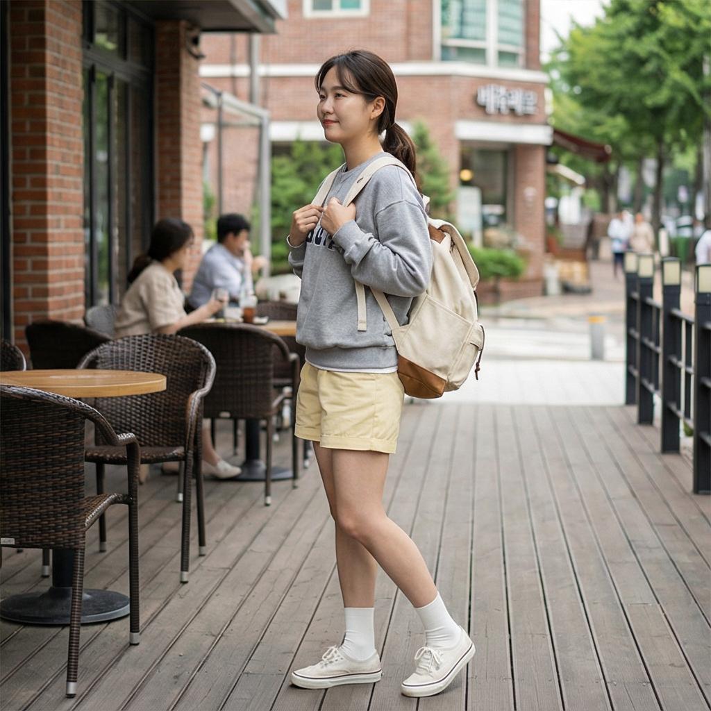 회색 맨투맨: 편안한 꾸안꾸 캠퍼스 룩